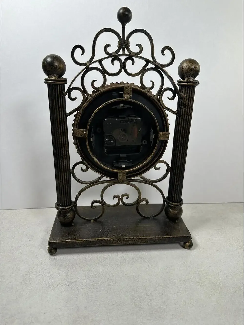 Bronze Tone Scrollwork Quartz Mantel Table Clock Tested Gothic Dark Academia